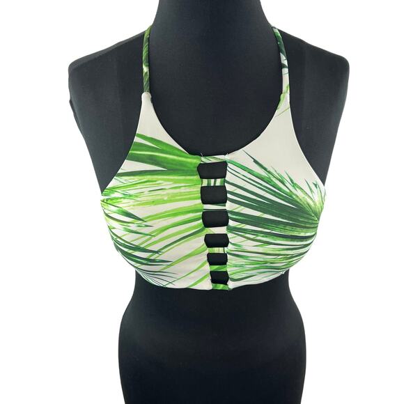 TiniBikini White Green SwimSuit Set Nylon Stretch Tropical Print Size Medium M - Picture 1 of 8